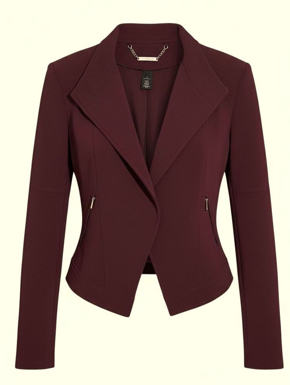 WHBM Womens 6 Burgundy Open-Front Stitched Shoulder Cropped Career Blazer Jacket